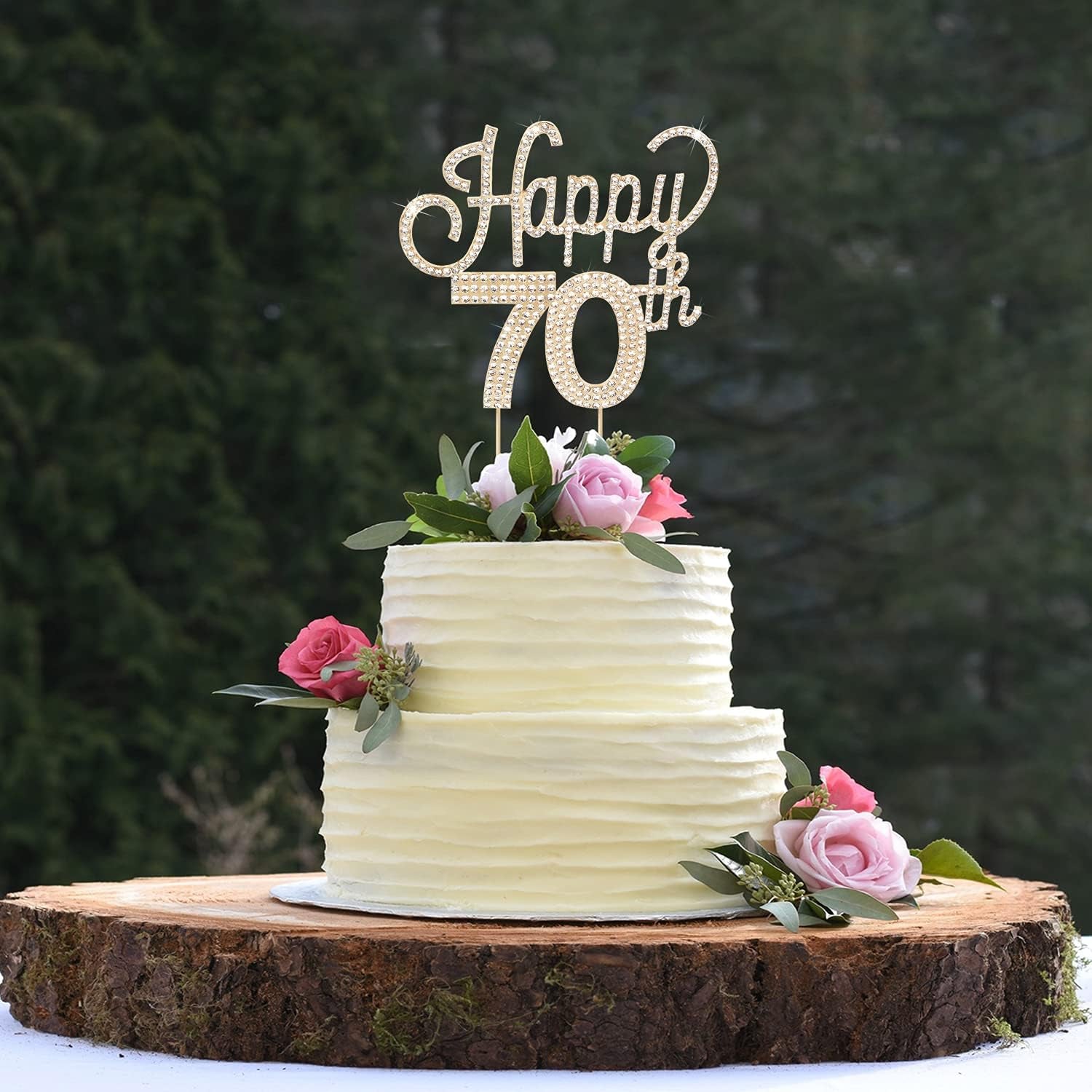 Happy 70Th Birthday Gold Rhinestone Cake Topper - Cheers to 70Th Birthday Seventy Years Old Anniversary Party Cake Centerpieces Topper Decorations Gift Sign.
