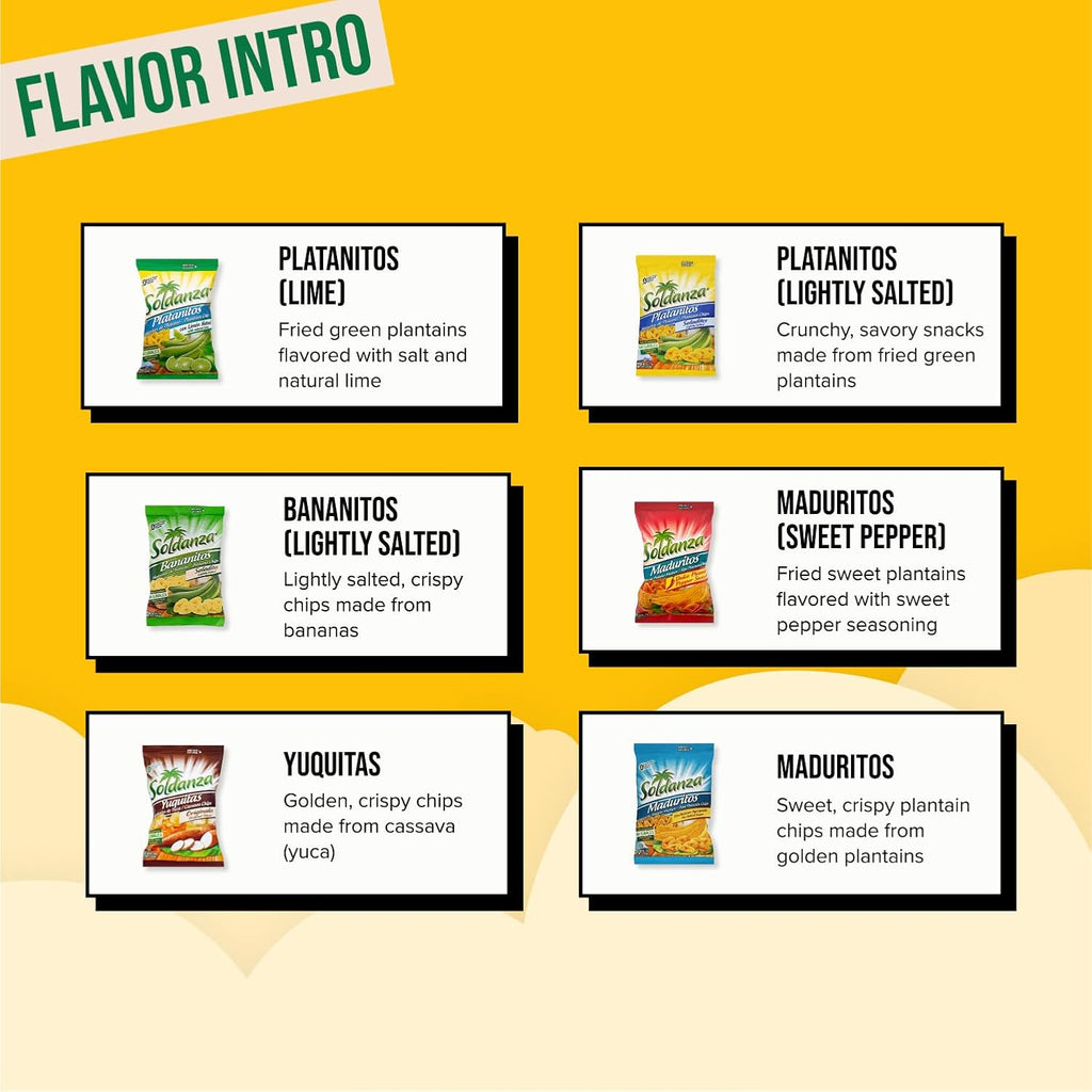Soldanza Plantain Chips Variety Pack - 6 Mix (Pack of 6) | International Snack | 2.5 Oz - Journey of Snacks