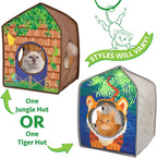 Safari Jungle Tiger Pop-Up Cat House, Collapsible Indoor Cat Hideout with Peekaboo Openings, Lightweight Foldable Cat Playhouse