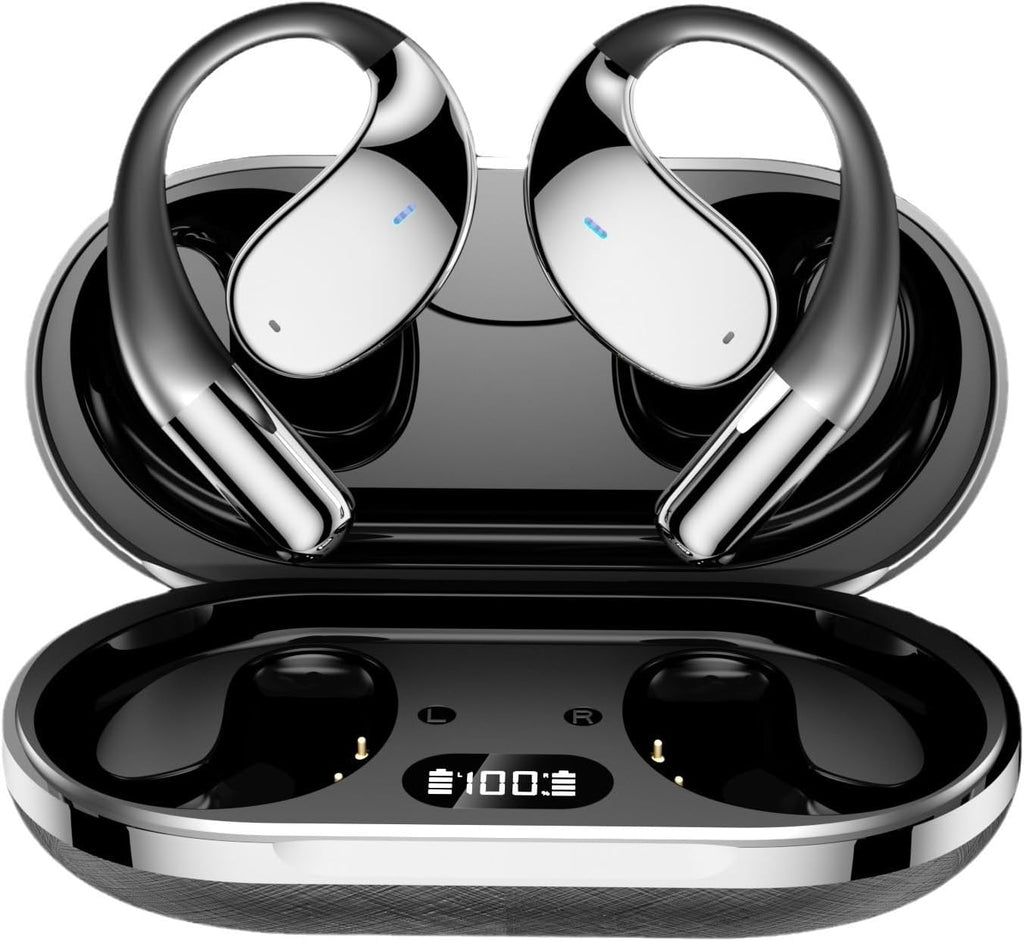 Open Ear Headphones Wireless Bluetooth 5.4 Wireless Sports Earbuds with AI Smart Translation Bluetooth Headset,Enc Call Noise Cancellation IPX5 Waterproof for Sports,Driving,60 Hours Playtime,Black