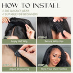 Wavy Half Wig, 3 in 1 Drawstring Seamless Wave Half Wigs for Black Women, Glueless Clip-In & Flip-Over Synthetic Wig, Black-1 26 Inch