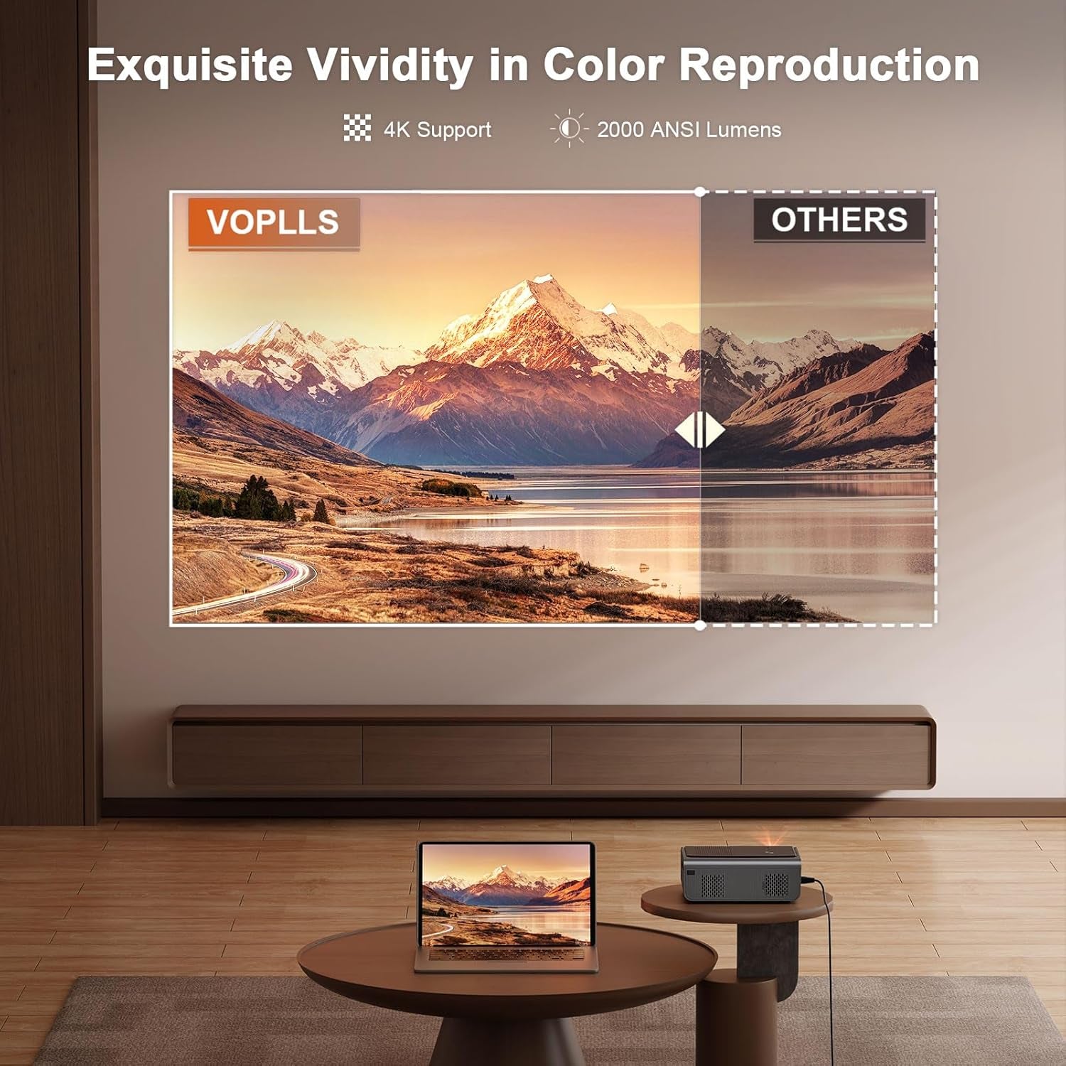 [Officially-Licensed APP] 4K Smart Projector with Wifi and Bluetooth, Auto Focus & Keystone,  Native 1080P Portable Outdoor Projector, Mini Movie Proyector for Bedroom/Home