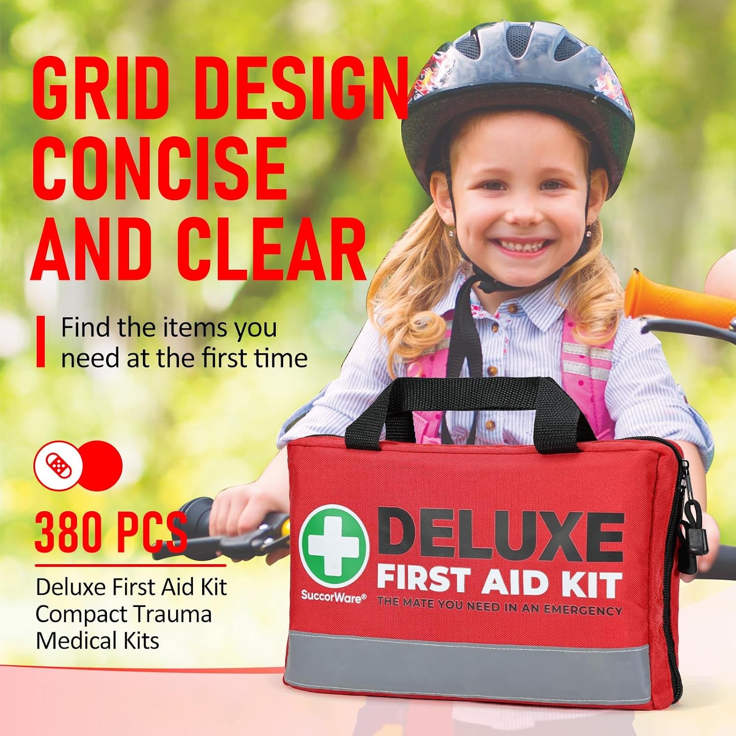 380 Pieces Deluxe First Aid Kit Compact Trauma Medical Kits with Assorted Bandages, Instant Cold Pack, Emergency Blanket for Home, Travel, Camping, Vehicle, Emergency Kits(Red)