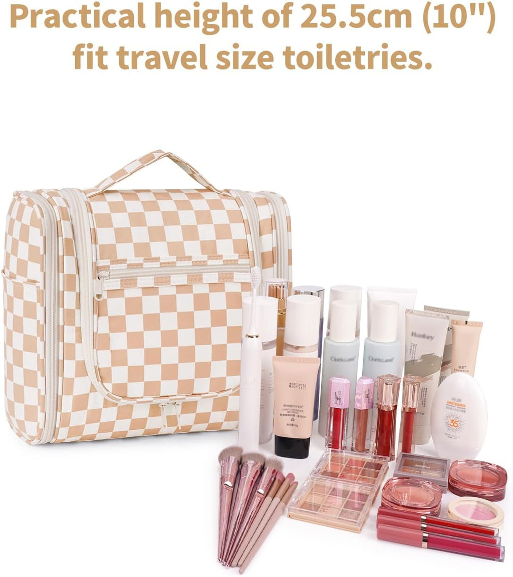 Checked Hanging Travel Toiletry Bag for Women, Travel Bag for Toiletries, Makeup Bag Organizer Cosmetic Bags Make up Bags for Women (Light Checkerboard)