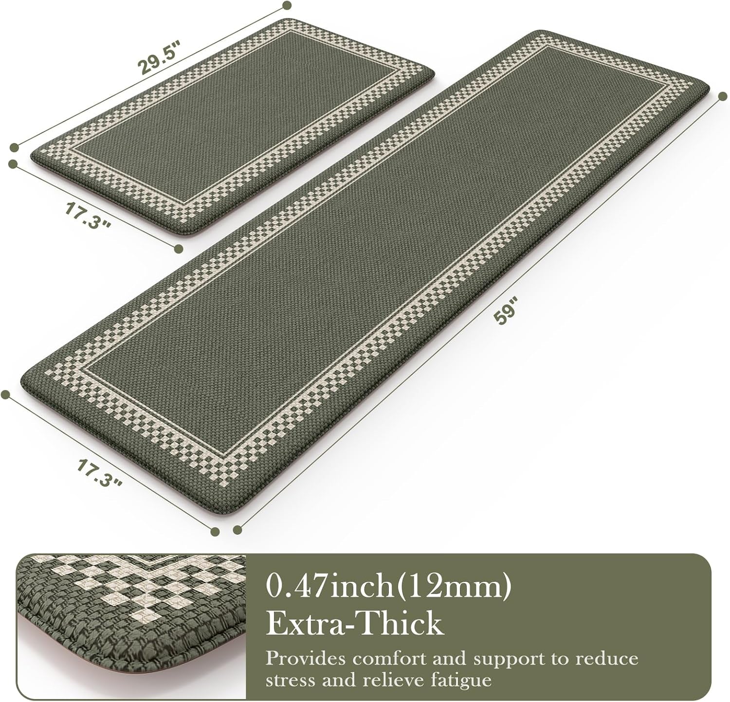 Kitchen Floor Mats Cushioned anti Fatigue,Waterproof Kitchen Mats for Floor 2 Piece,Memory Foam Kitchen Mat,Comfort Kitchen Sink Rug for Bathroom Laundry Office,Green