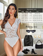 Lace Bodysuits for Women Sexy V Neck Sheer Bodysuit Tops Snap Crotch One Piece Teddy