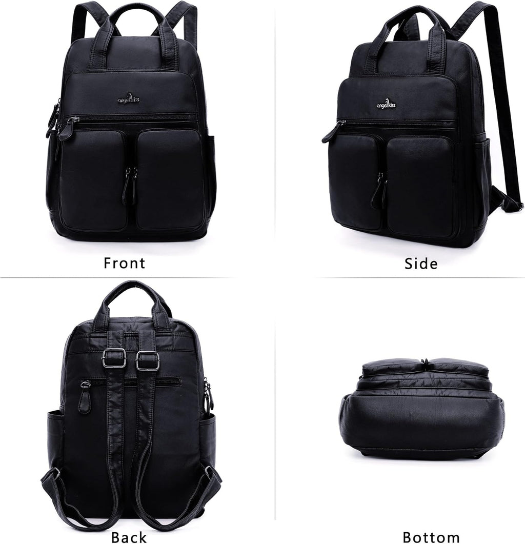 Backpack Purse for Women Soft Washed Leather Multi Pocket Casual Travel Backpacks…