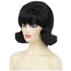 Black Vintage Curly Cosplay Wigs for Women Bouffant Beehive 50S 60S Retro Costume Hair Wig with Bangs for Halloween Party Use