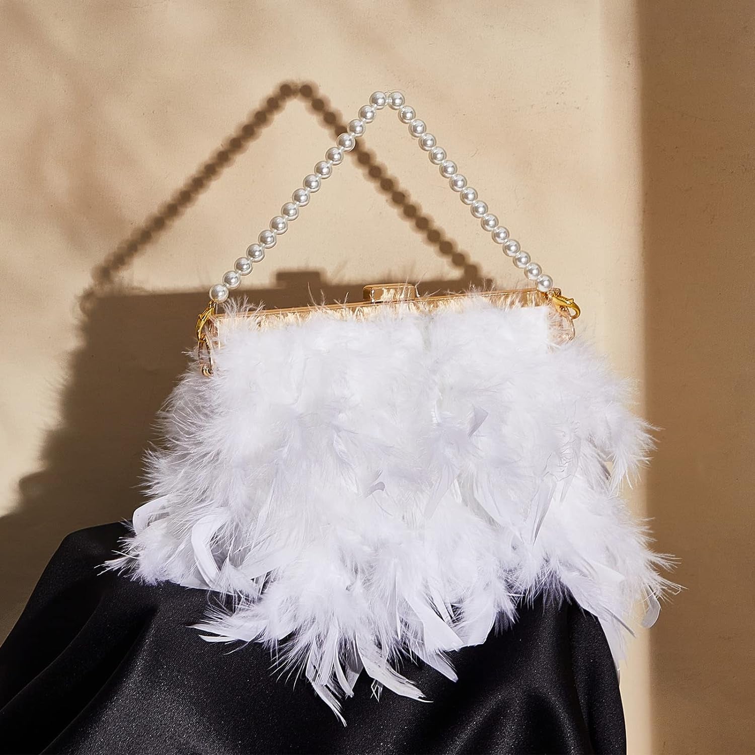 Feather Clutch Purses for Women Wedding Evening Bride Furry Purse Classy Fringe Purse Glossy Designer Purse
