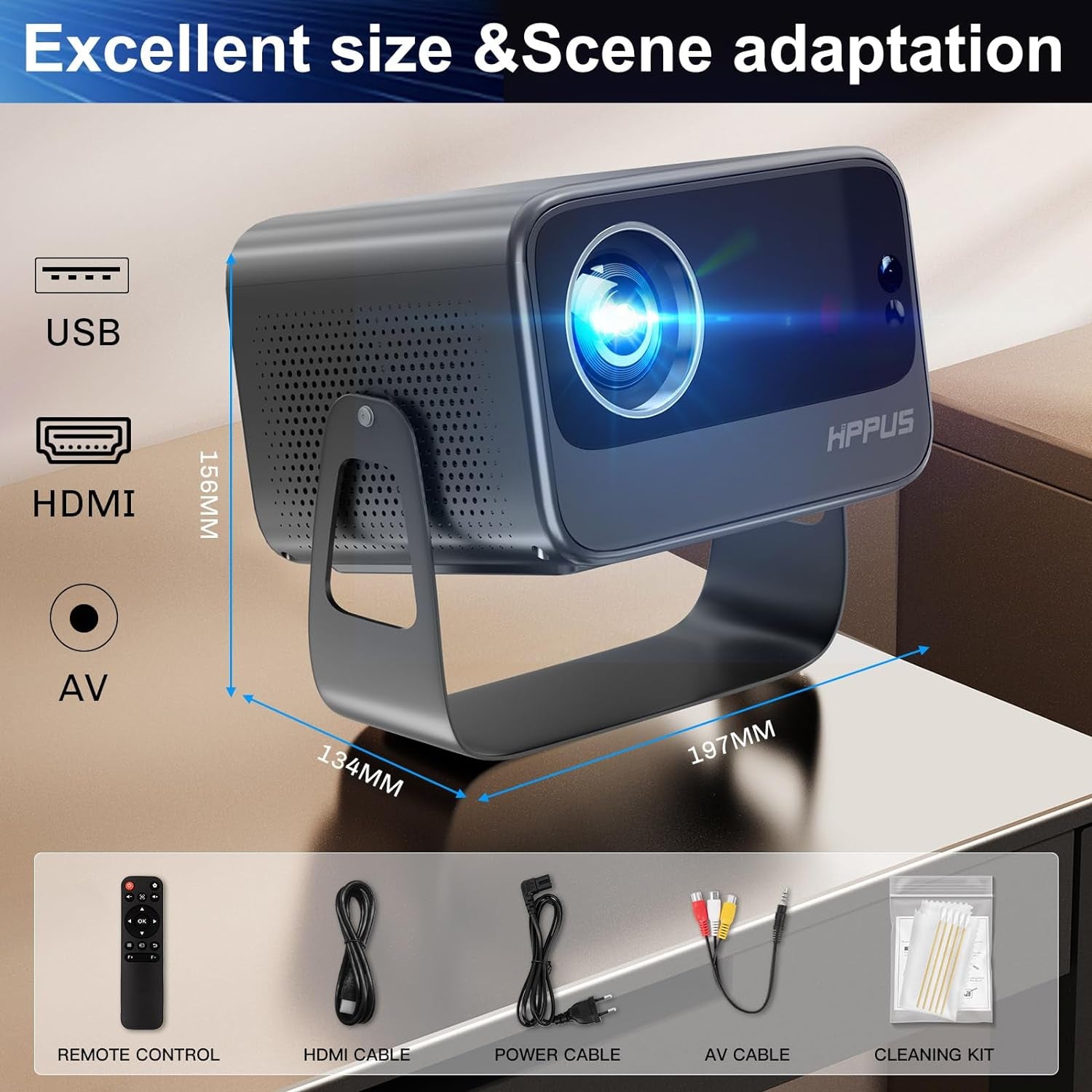 [Auto Focus/Keystone] Smart Projector 4K with Android 9.0 1080P Native 500 ANSI, Ceiling Projector with Wifi 6 and Bluetooth Object Avoidance, and Screen Adaption（Grey）