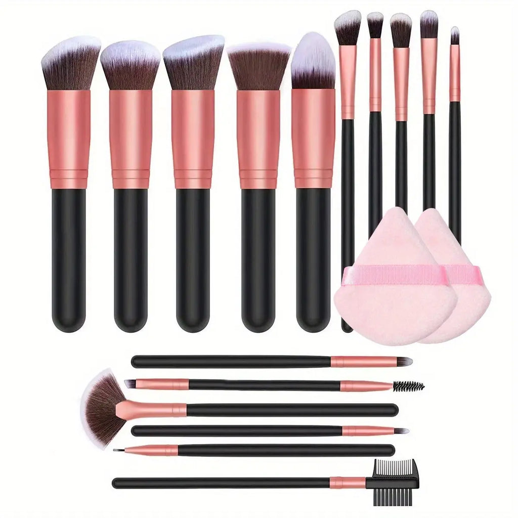 16 Pc Professional Synthetic Makeup Brushes Set in Black - Lincoln Values