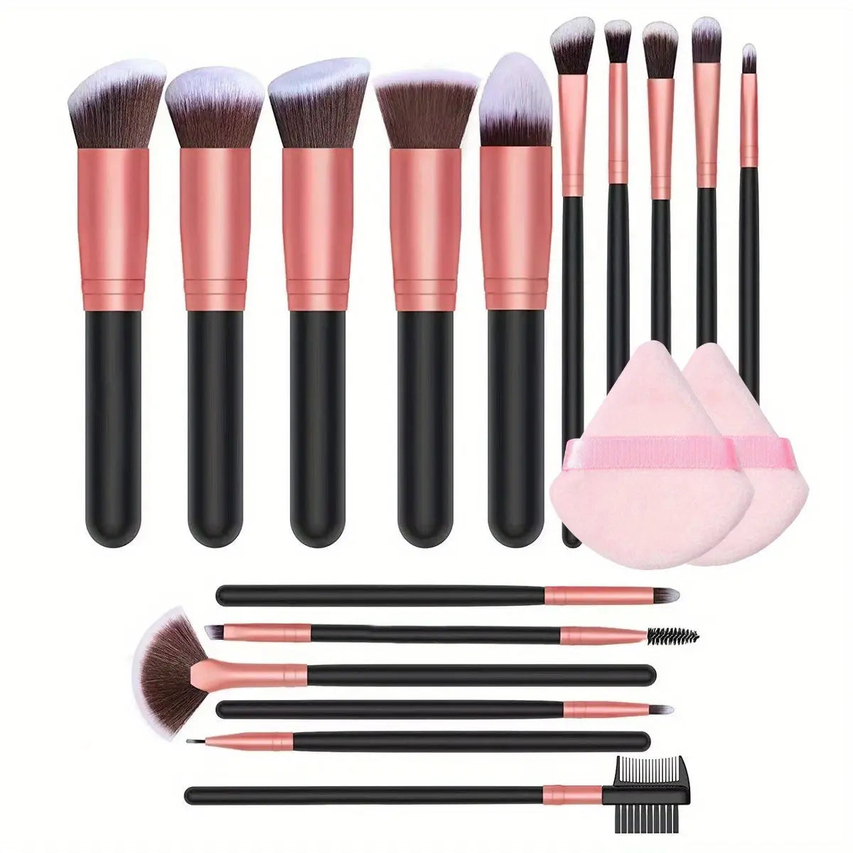 16 Pc Professional Synthetic Makeup Brushes Set in Black - Lincoln Values