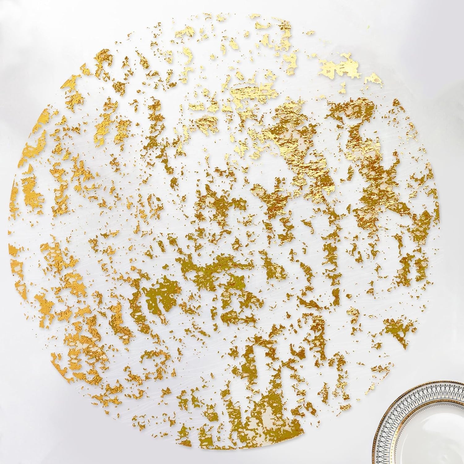 Disposable Gold Placemats Set of 50 Metallic Thin round 13 Inch Gold Doilies Mesh Pressed Fall Table Placemates 50 Pack Gold Charger Plates for Wedding, Birthday Party