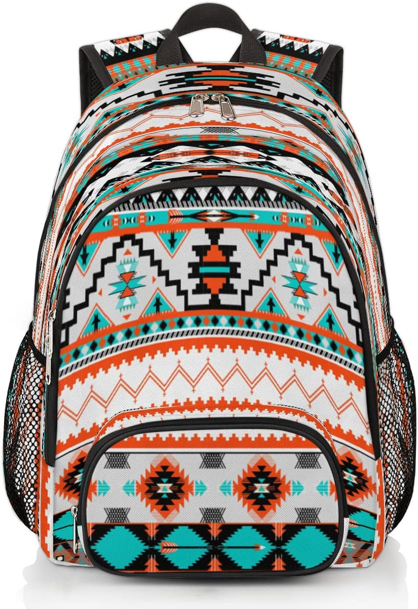 Aztec Print School Backpacks for Girls Boys Teens Students - Stylish College Schoolbag Book Bag - Water Resistant Travel Backpacks for Women Men