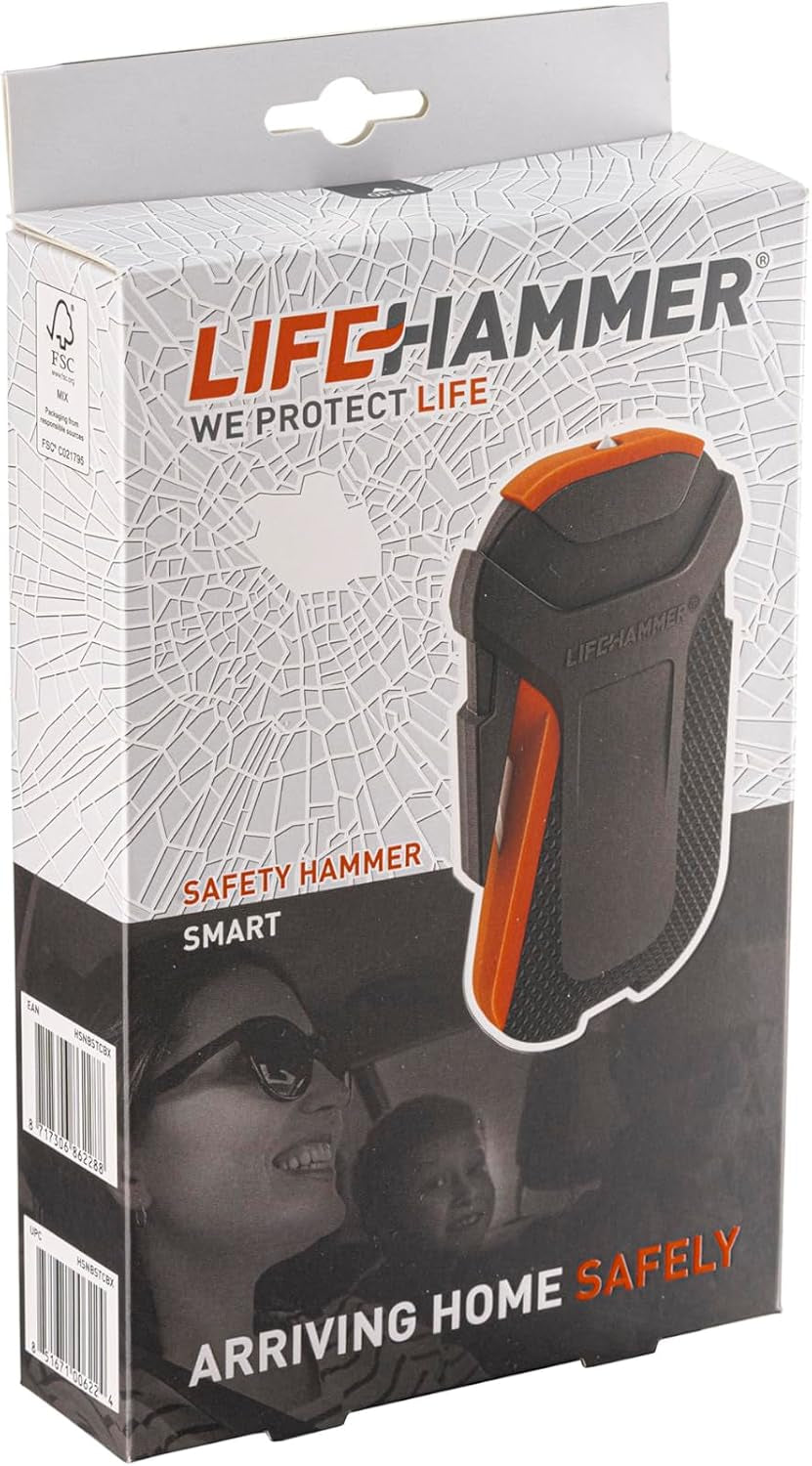 Smart Automatic – Window Breaker Seatbelt Cutter, Emergency Car Window Breaker for Car Escape Tool, Anti-Slip Grip with Car Mounted Retail Pack (Orange-Black)