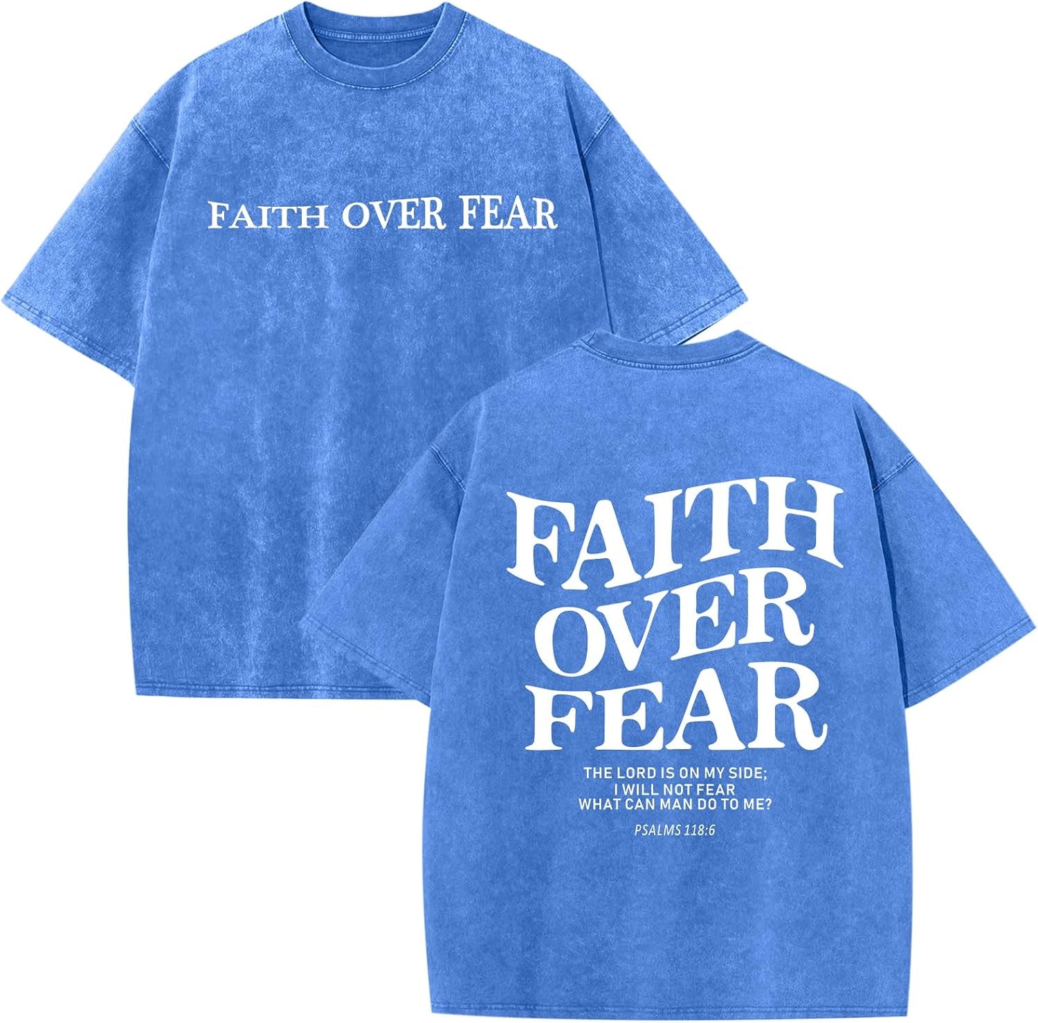 Christian Faith over Fear Shirt for Men Jesus Religious Shirts Oversized Graphic Tees Acid Wash God T-Shirt