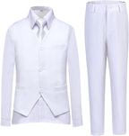 Boys Suit Vest Set Formal Dress Suits Wedding Outfit Dresswear | 4 Piece Suit for Boys, Ring Bearer Outfit, Dress Clothes, Adjustable Waist, Size 2T-18