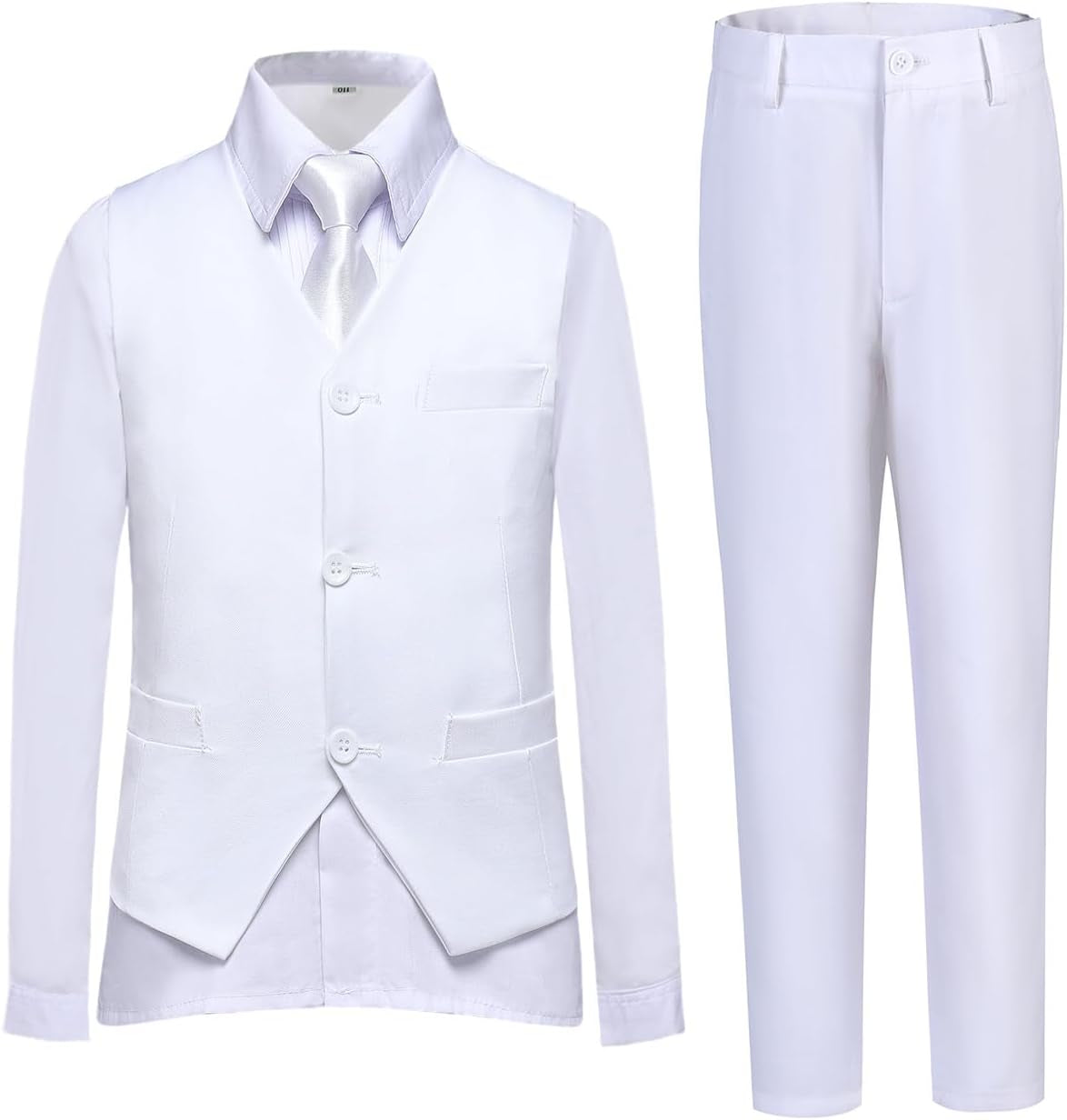 Boys Suit Vest Set Formal Dress Suits Wedding Outfit Dresswear | 4 Piece Suit for Boys, Ring Bearer Outfit, Dress Clothes, Adjustable Waist, Size 2T-18