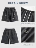 Baggy Jean Shorts Men, Y2K Jorts Cargo Ripped Elastic Waist, Mens Denim Shorts Comfy Casual Streetwear Summer