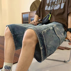 Baggy Jean Shorts Men, Y2K Jorts Cargo Ripped Elastic Waist, Mens Denim Shorts Comfy Casual Streetwear Summer