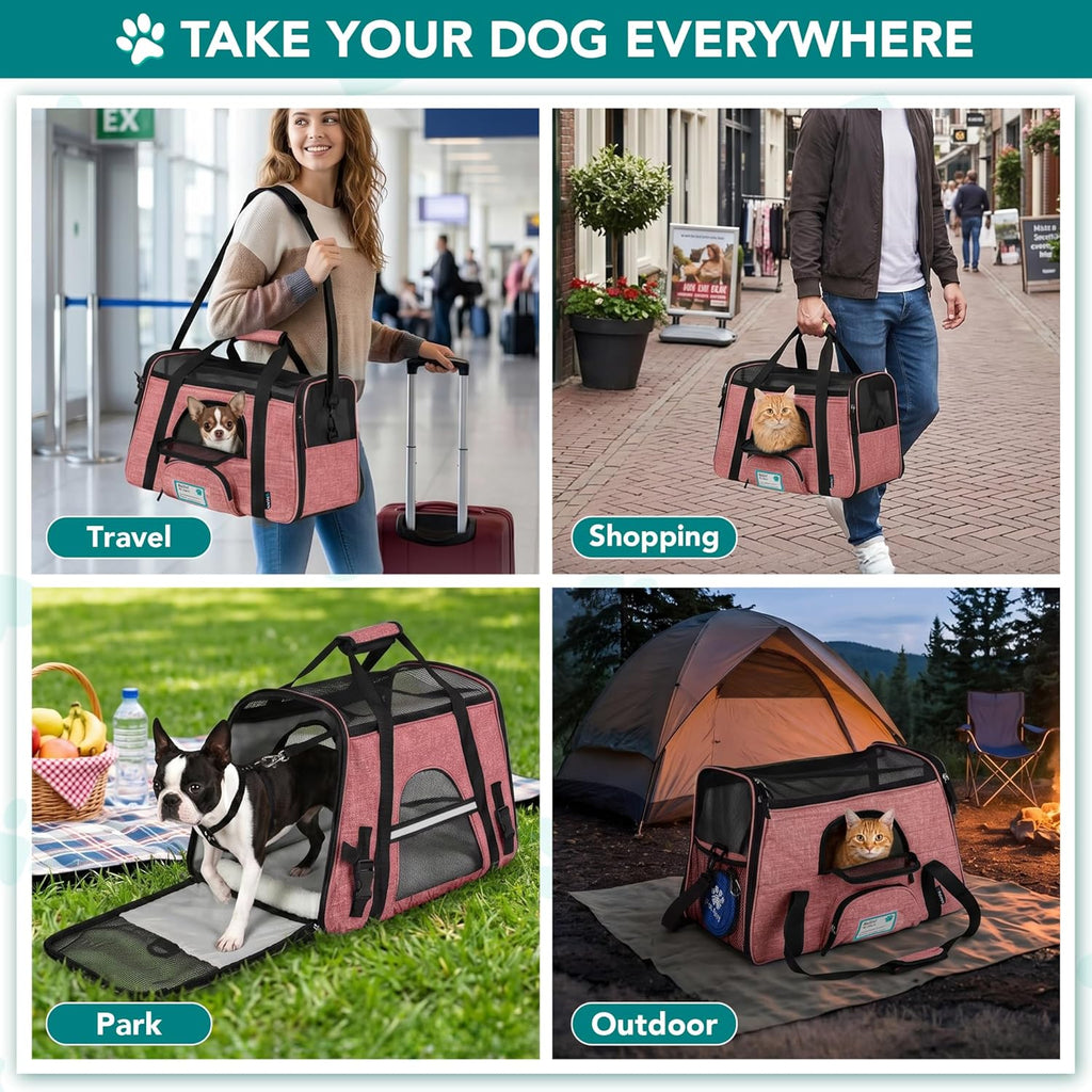 Airline Approved Pet Carrier Cat Small Dogs, Small Heather White Red | Soft Sided TSA Travel Bag, Sherpa Bed, Breathable Mesh Ventilation, Collapsible Bowl, Fits under Seat, up to 18 Lbs