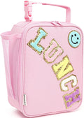 Lunch Box Insulated Soft Bag Mini Cooler Back to School Thermal Meal Tote Kit with Buckle and Mesh Side Pocket for Girls, Boys, Pinkwithletter
