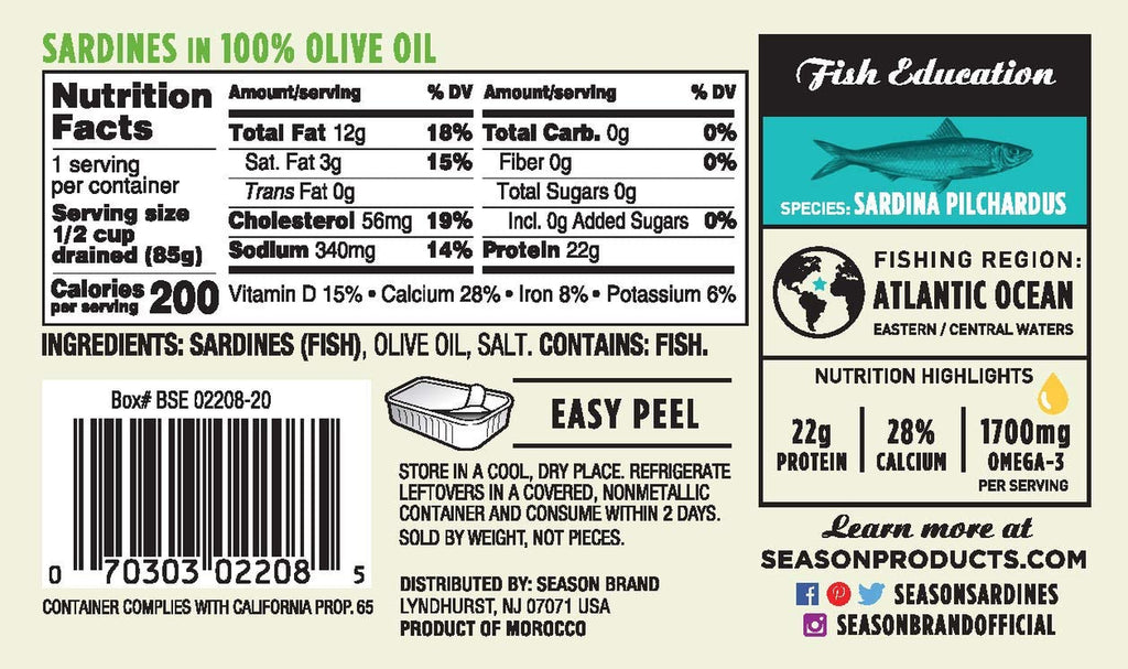 Sardines in Olive Oil - Wild Caught, 22G of Protein, Keto Snacks, More Omega 3'S than Tuna, Kosher, High in Calcium, Canned Sardines - 4.37 Oz Tins, 12-Pack