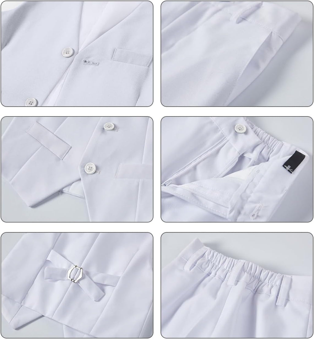 Boys Suit Vest Set Formal Dress Suits Wedding Outfit Dresswear | 4 Piece Suit for Boys, Ring Bearer Outfit, Dress Clothes, Adjustable Waist, Size 2T-18