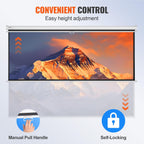 Projector Screen, 100 Inch Manual Pull down Projector Screen, 16:9 4K 1080 HD Projector Screen, Auto-Locking Portable Projection Screen, Projector Screen for Family Home Office Theater