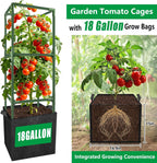3 Sets 49'' Square Tomato Cages with 18-Gallon Grow Bags for Garden | Heavy-Duty Steel Trellis Kit, Support Towers with Stakes, for Tomatoes, Cucumbers, Peppers, Climbing Vegetables & Flowers