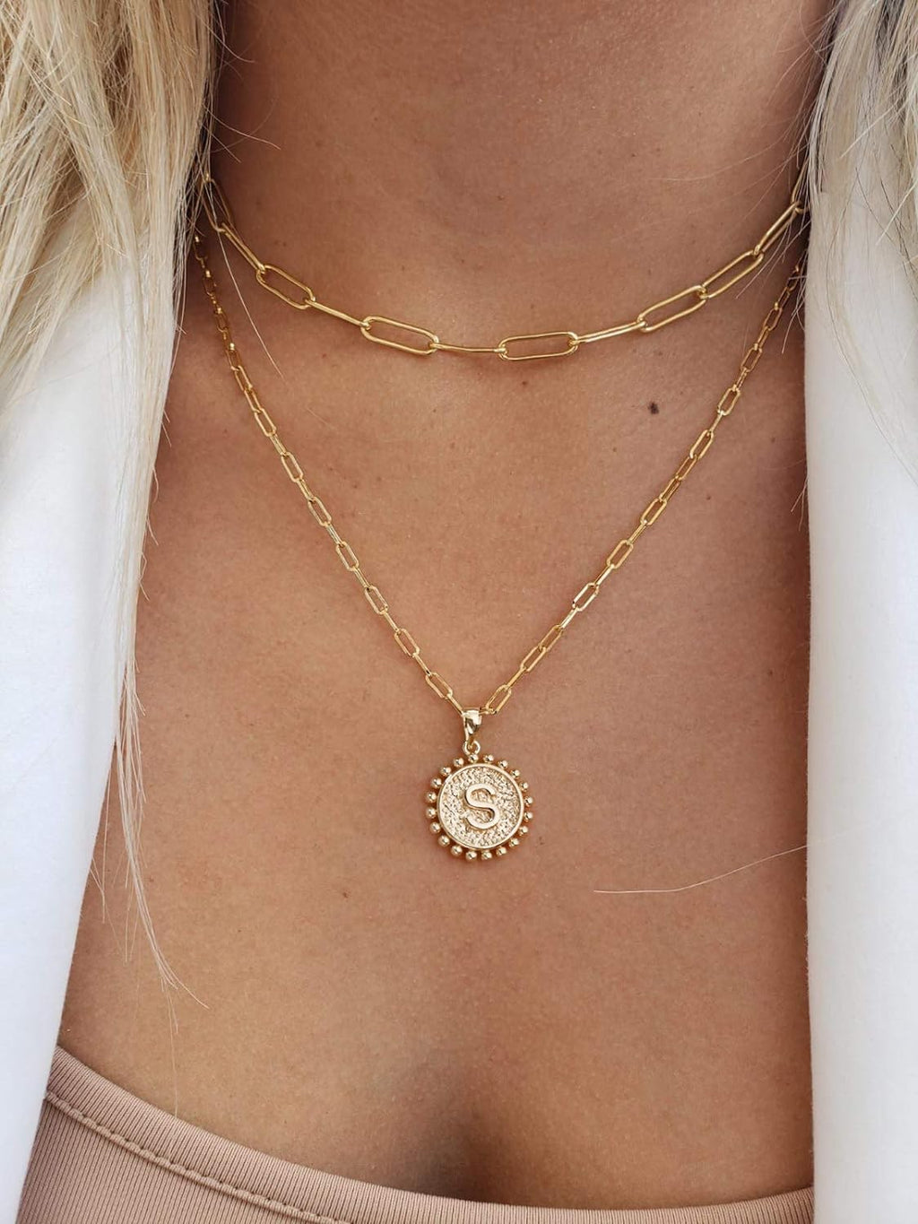 Layered Initial Necklaces for Women Trendy, Letter A-Z Necklace | 14K Gold-Plated, Paperclip Chain, Coin Initial Necklace, Necklaces for Teen Girl Gifts, Jewelry for Women, Gifts for Mom Wife