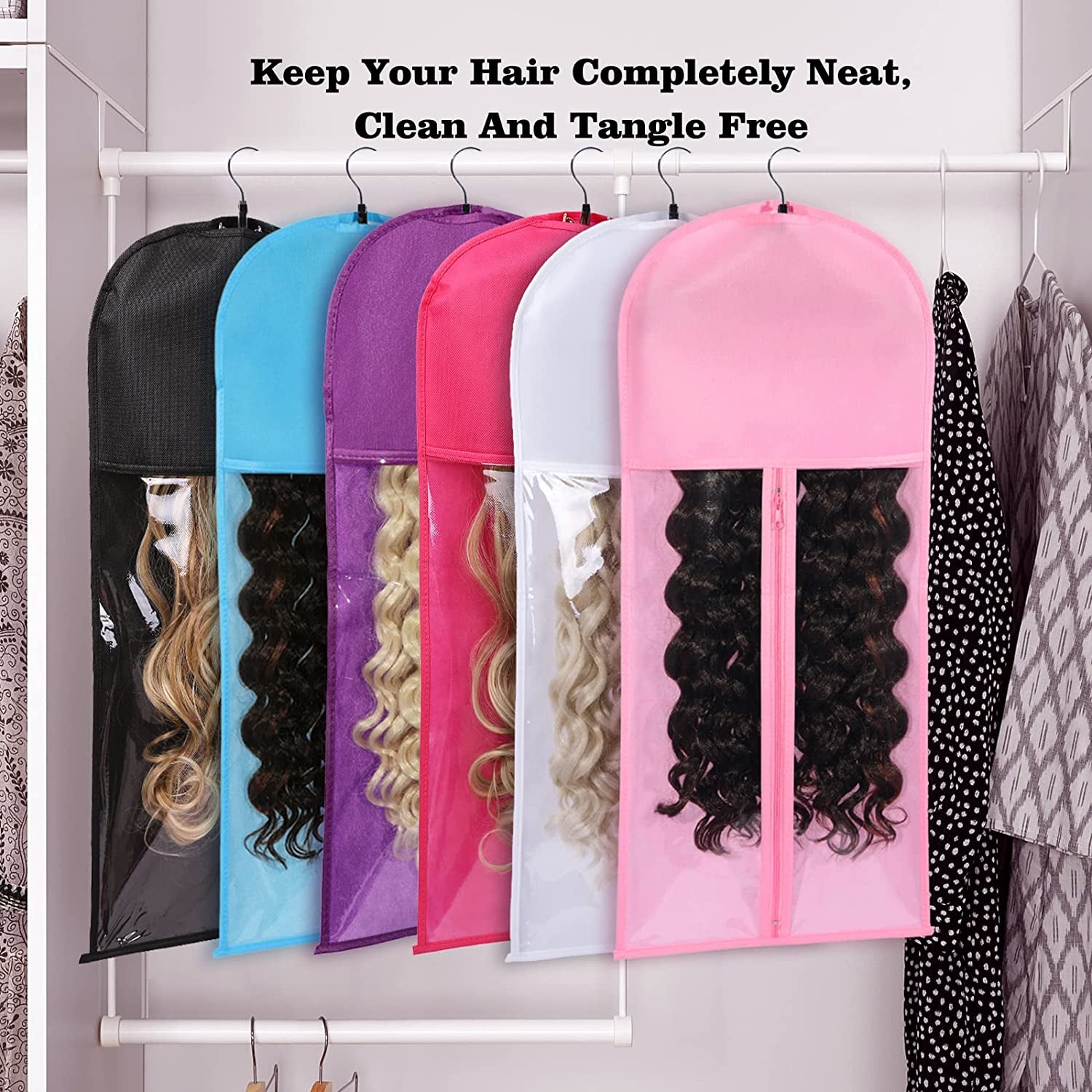 Wig Bag Wig Storage Hair Extension Holder Hair Extension Storage Wig Bags Storage with Hanger Wig Storage for Multiple Wigs Hanger Hair Extensions, Wigs & Accessories (3PCS/WHITE)