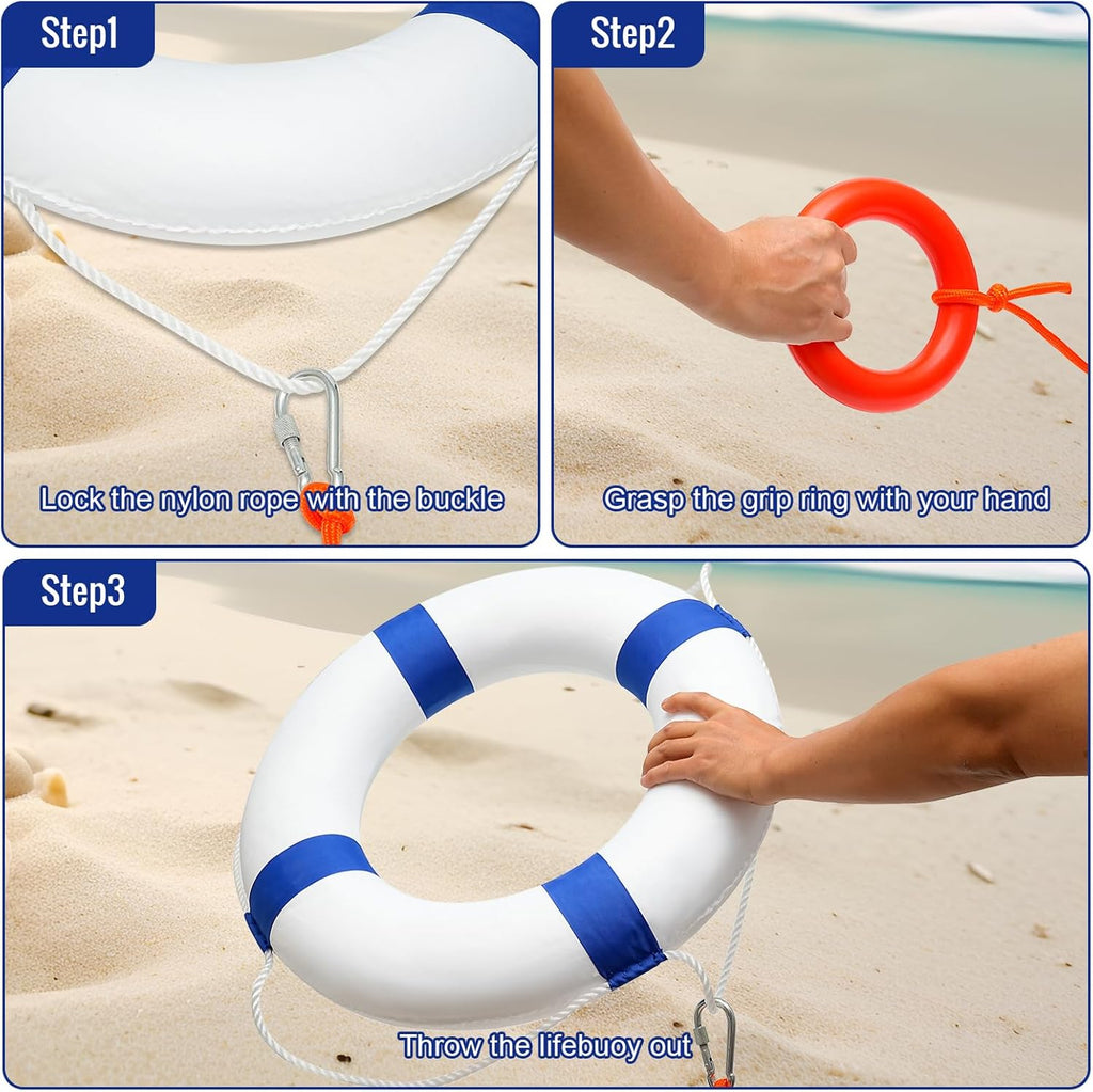 Pool Life Ring Buoy Life Preserver Ring with Lifesaving Rope Reflective Tape Yard Wall Decoration 10.6"/19.68"