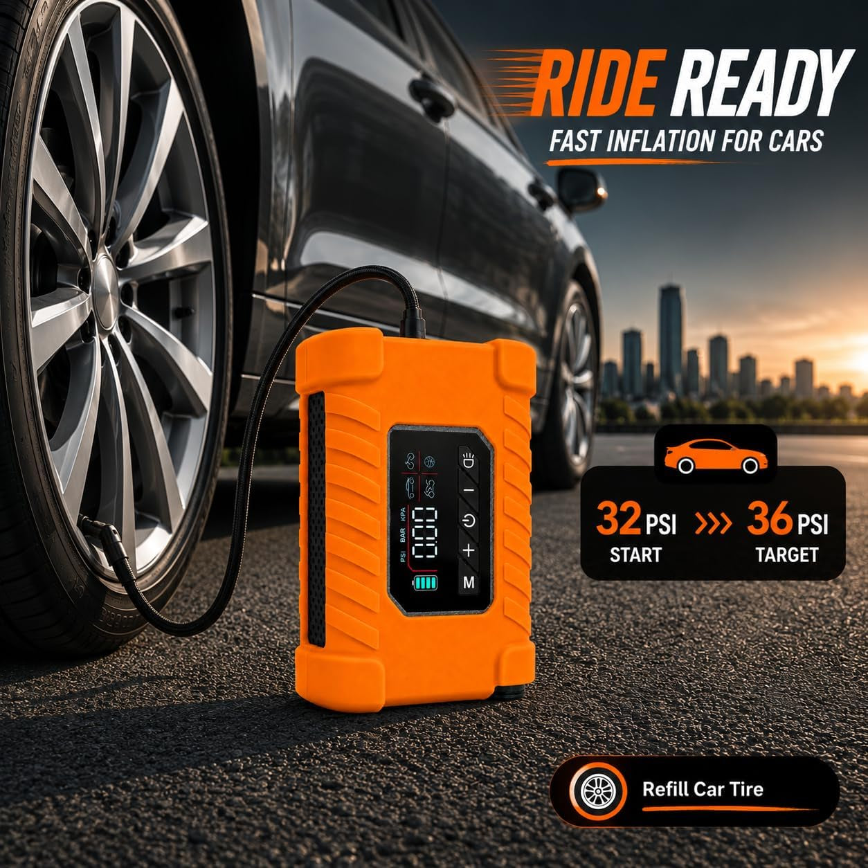 140 PSI Portable Tire Inflator for Cars, Motorcycles, Bikes & Balls | Portable Air Pump with Digital Pressure Gauge, Auto Shut-Off, Bright LED Light & Rechargeable Battery