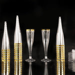 100 Plastic Champagne Flutes, 4.5Oz Clear Disposable Hard Stemware Cups with Golden Rim, Plastic Champagne Glasses for Wedding, Graduation Party, Bridal Shower, Birthday Party