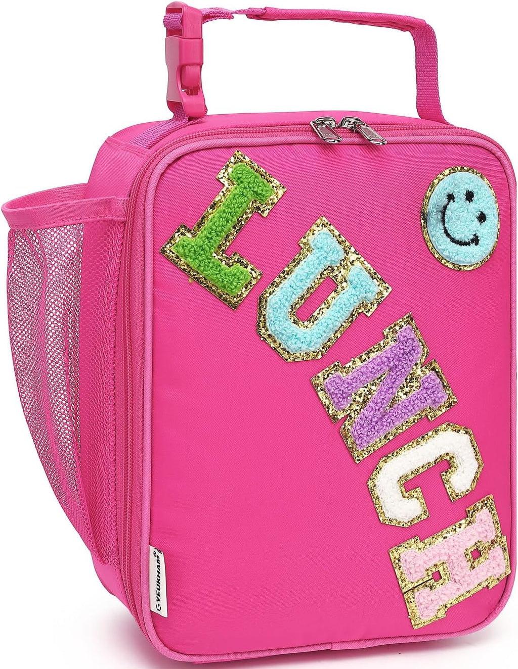 Lunch Box Insulated Soft Bag Mini Cooler Back to School Thermal Meal Tote Kit with Buckle and Mesh Side Pocket for Girls, Boys, Roseredwithletter