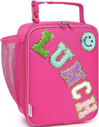 Lunch Box Insulated Soft Bag Mini Cooler Back to School Thermal Meal Tote Kit with Buckle and Mesh Side Pocket for Girls, Boys, Roseredwithletter