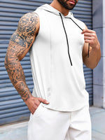 Mens Workout Hooded Tank Tops Gym Sleeveless Hoodies Bodybuilding Cut off Muscle T-Shirts