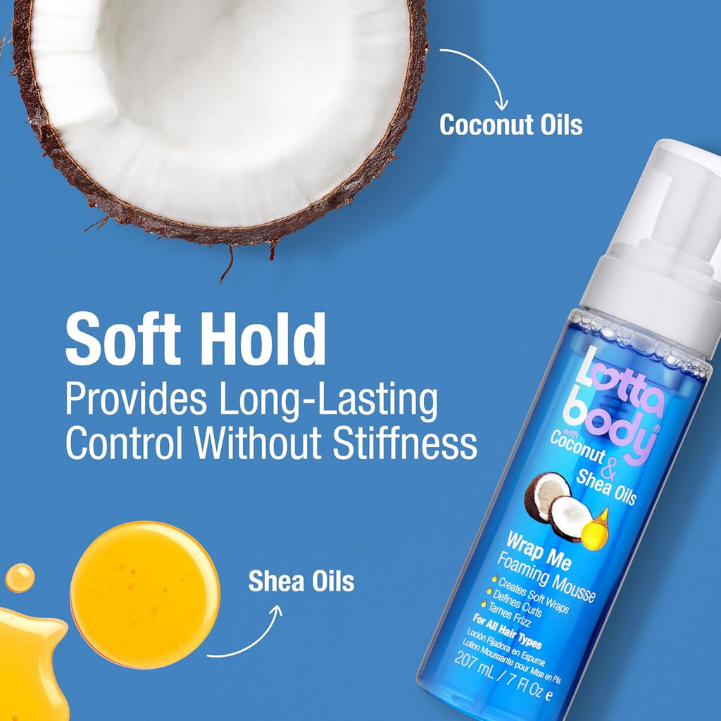 Wrap Me Foaming Mousse with Coconut & Shea Oils, Lightweight Moisture-Rich Curl-Defining & Frizz-Control Styling Mousse for Natural Curly, Coily & Relaxed Hair, 7 Oz