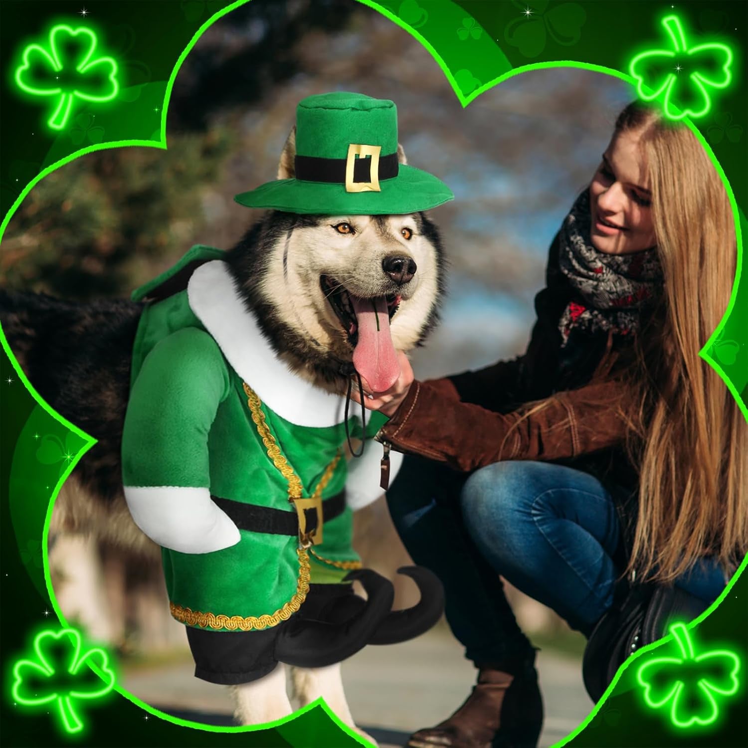 St. Patrick'S Day Dog Costume Walking Leprechaun Dog Outfit with Arms Irish Day Holiday Pet Clothes Cosplay Accessories for Cat Doggy Pet(L)