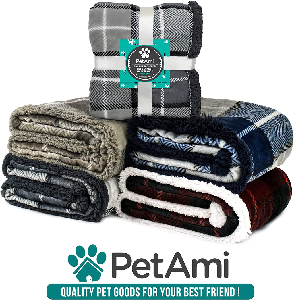 Dog Blanket for Medium Large Dogs and Pets, Soft Sherpa Fleece Pet Blanket for Cats Puppies, Reversible Plush Couch Cover Protector Sofa Bed Car Seat, Machine Washable, 80X60, Plaid Navy Blue