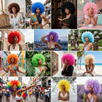 Brown Curly Afro Wig Heart Sunglasses for Women Men, Large Fluffy Funny Disco Afro Wigs Short Party Synthetic Hair with Bangs Hair Net 70S Outfits for Women Bachelorette Party Night Club