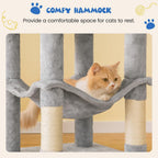 63.8 Inches Multi-Level Cat Tree for Large Cats with Sisal-Covered Scratching Posts, Padded Platform, Hammock and Condo,Stable Cat Tower Cat Condo Pet Play House-Light Gray