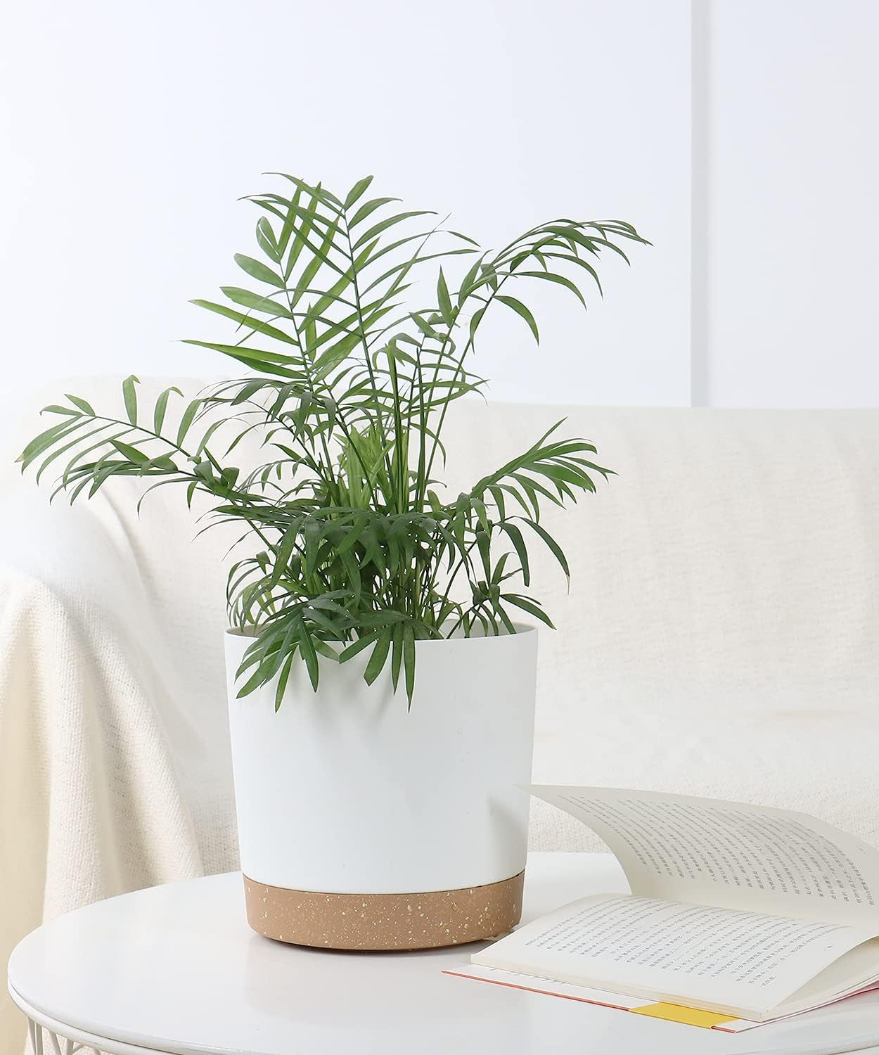 Indoor Plant Pots Planters 8 Inch Plastic Planter with Hole & Saucer Flower Pots Modern Decorative for Outdoor Garden Home (White X 3 Pack)