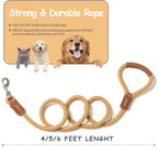 Dog Leash with Genuine Leather Connection/Handle, 4/5/6 FT | Rope Leash, Heavy Duty 360° Swivel Metal Clasp, for Small Medium & Large Dogs