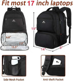 Lunch Backpack for Men, 17 Inch Work Backpack with Lunch Compartment | Laptop Compartment, Water Resistant, anti Theft, Insulated Cooler Backpack, Meal Prep Bag for College Travel Picnic, Black