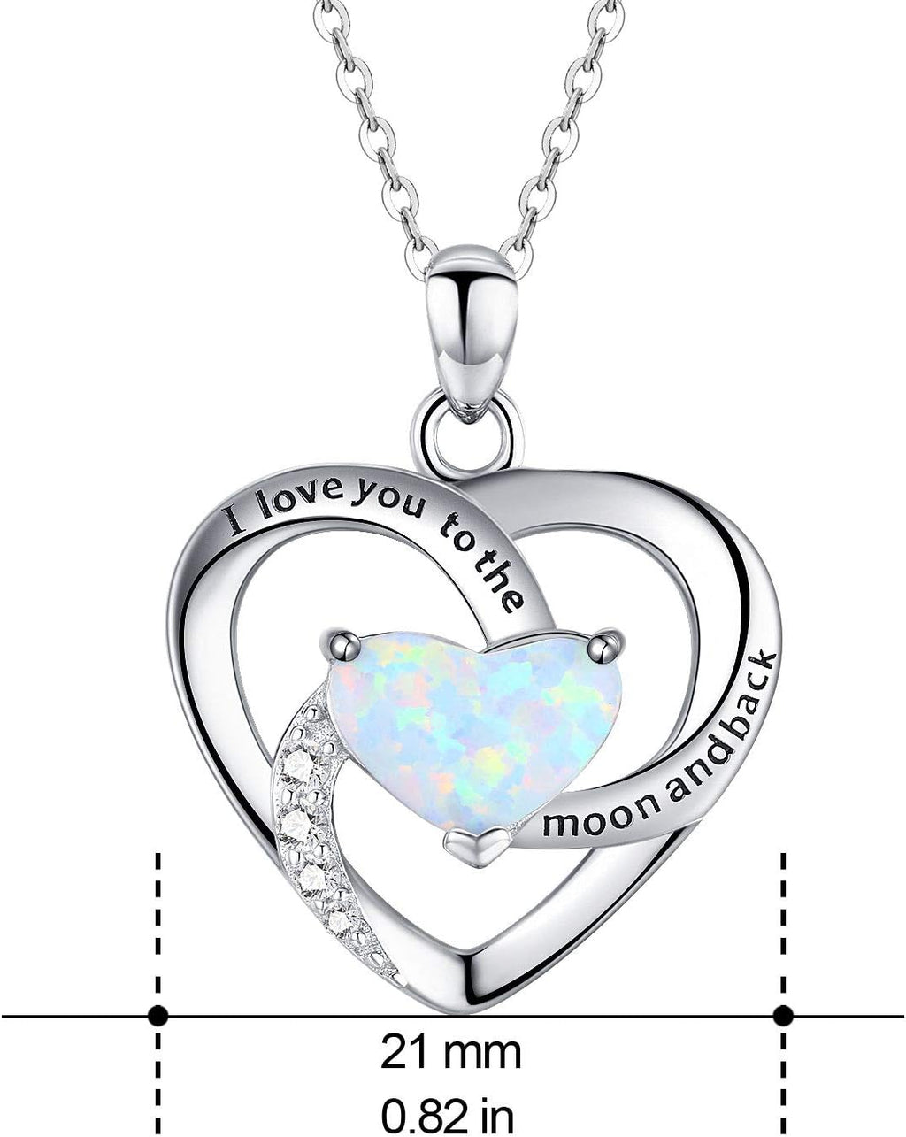 Sterling Silver Heart Pendant Necklace for Women with Jewelry Box | I Love You to the Moon and Back Gift,Birthstone,Hypoallergenic,Elegant, Romantic,Non Tarnish,Daily,Birthday,Graduation