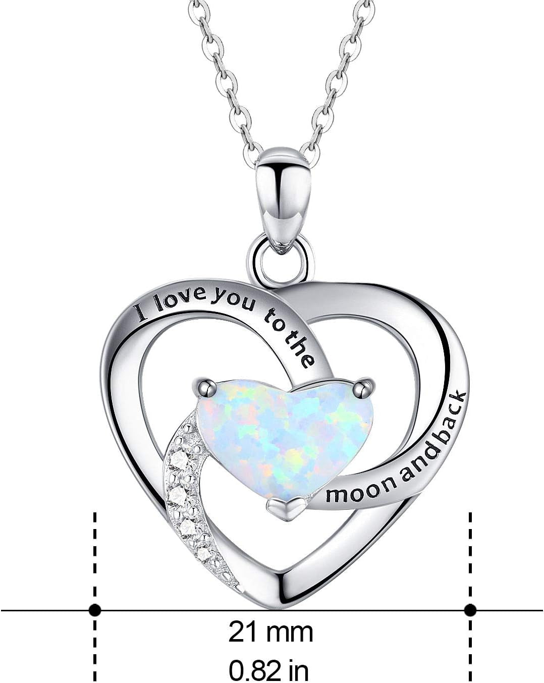 Sterling Silver Heart Pendant Necklace for Women with Jewelry Box | I Love You to the Moon and Back Gift,Birthstone,Hypoallergenic,Elegant, Romantic,Non Tarnish,Daily,Birthday,Graduation