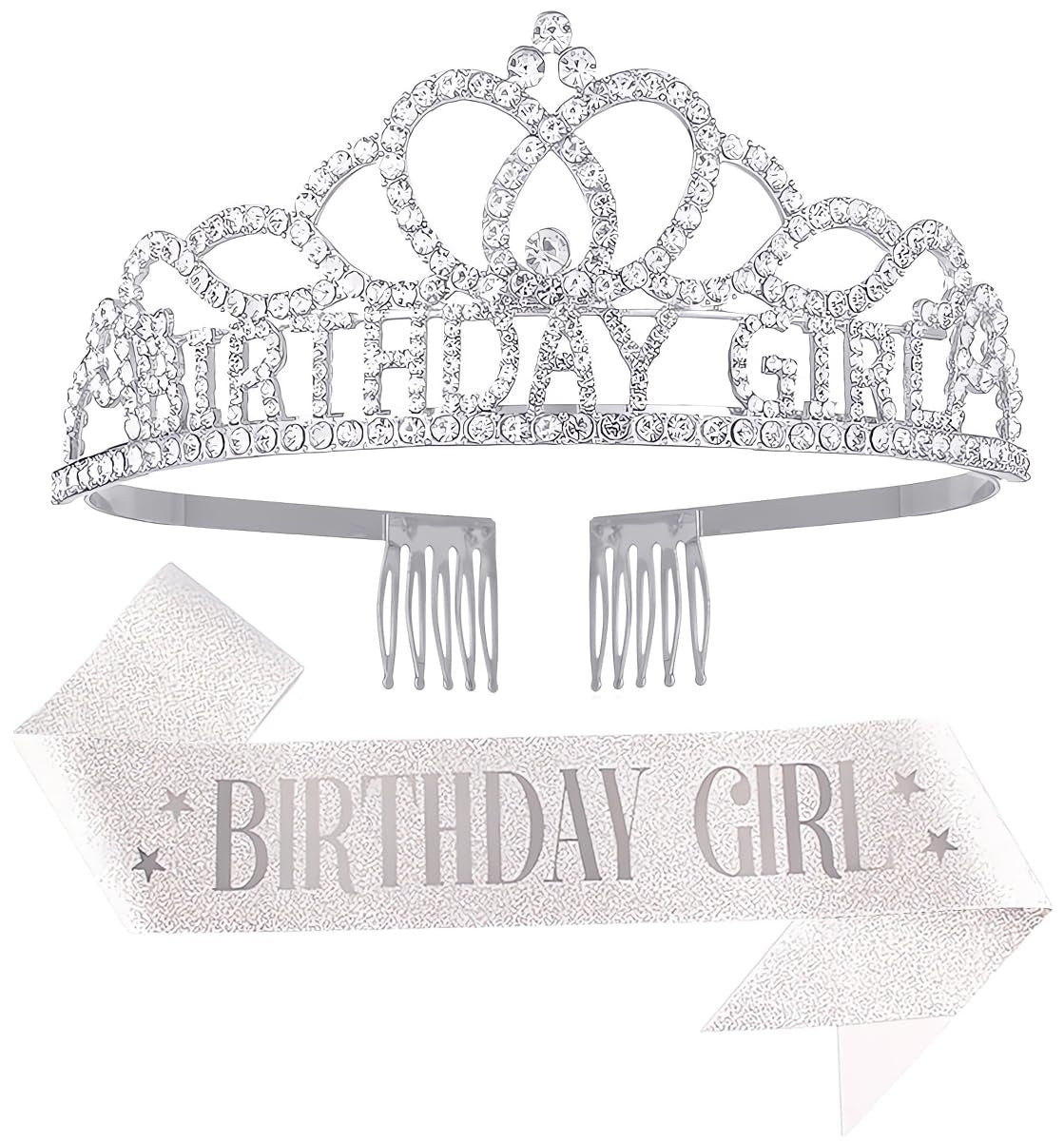 Birthday Tiara Crown with Sash for Women, Birthday Queen for Party | Metal Crown, Birthday Decorations, Birthday Accessories
