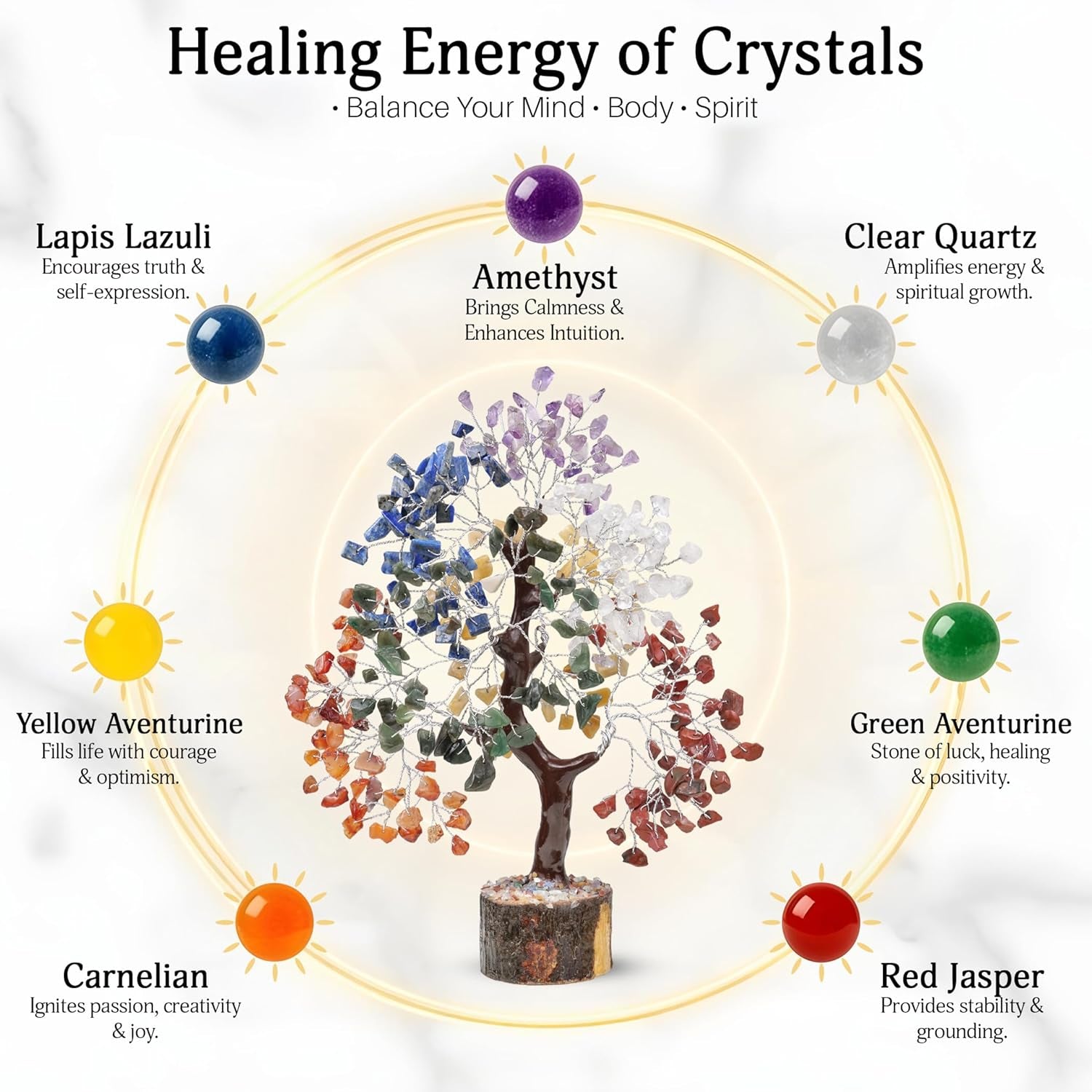 7 Chakra Tree of Life - Birthday Gifts for Women | Gem Tree | Meditation Room Decor Crystal Tree | Spiritual Room Decor | Birthday Gift for Women | 10 Inch 300 Beads